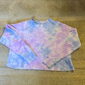 blue and purple tie/dye crop top (long sleeve)